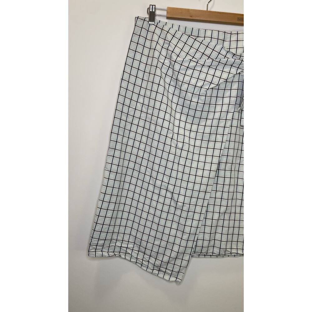 Tibi Elliot Checked Wrap Asymmetrical Viscose Blend Banded Waist Skirt Size 10 - Picture 7 of 12